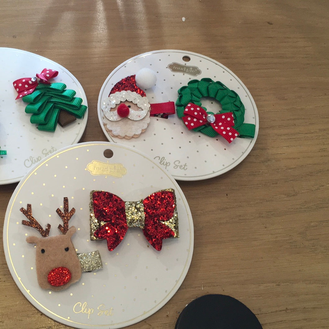 Mud Pie Christmas hair clip set