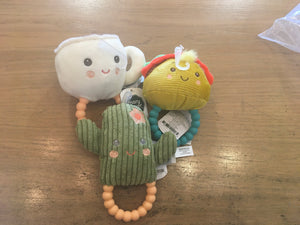 Mary Meyer Rattle.  Taco. Ice Cream.  Avocado. Flower. Teether