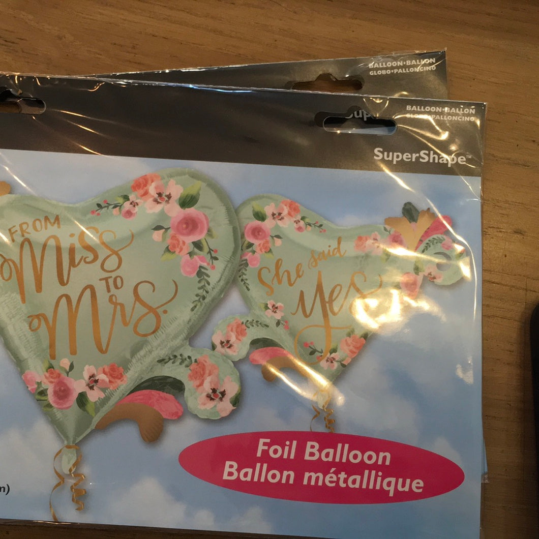 Miss To Mrs Mylar Balloon