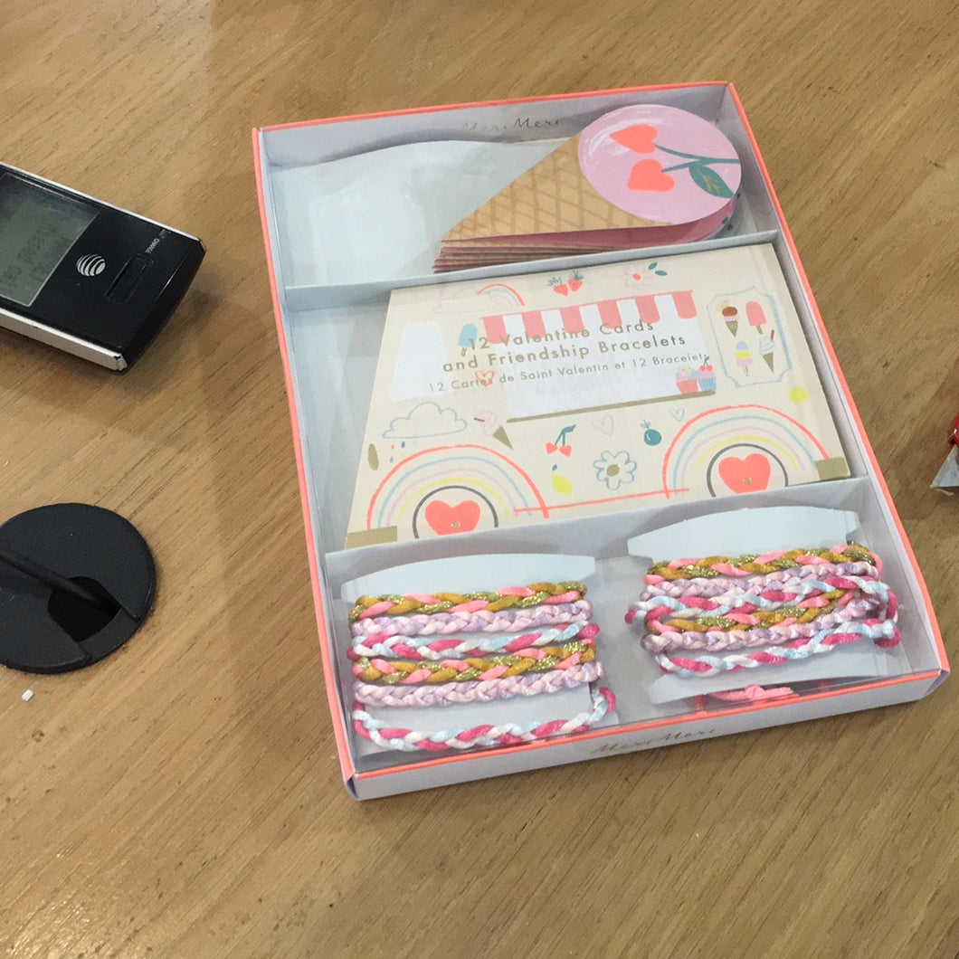 Valentine cards ice cream and bracelet