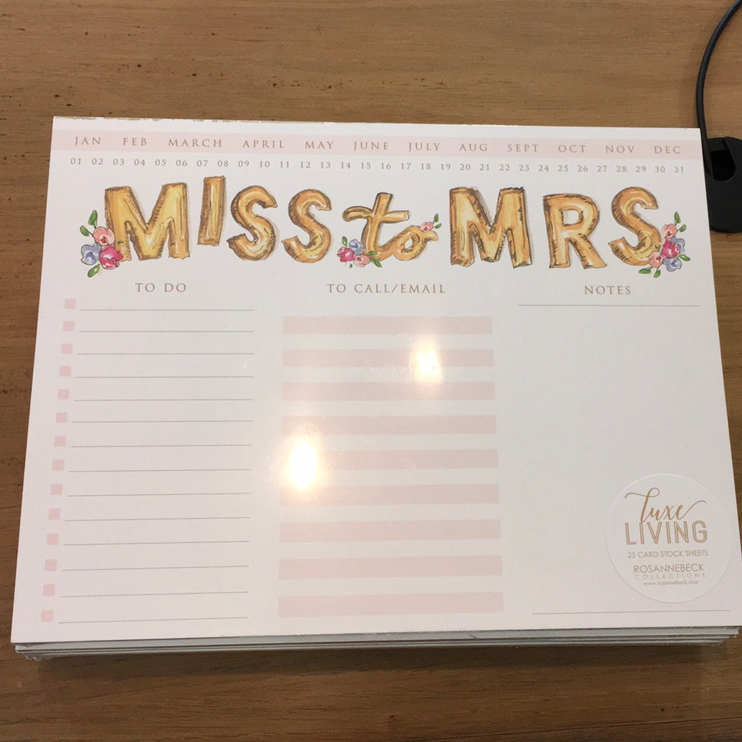 Miss To Mrs Note Pad