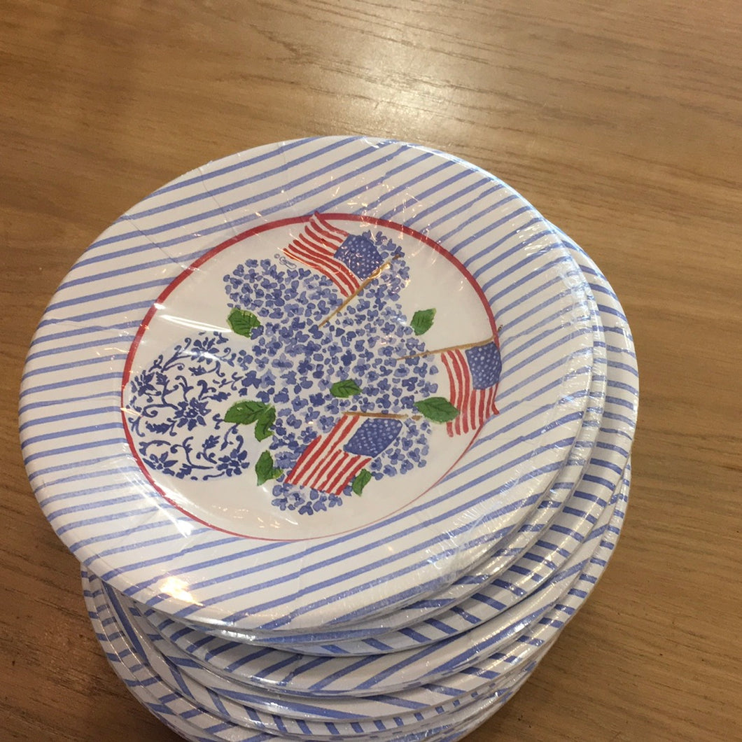 Caspari Flags and Hydrangeas plate